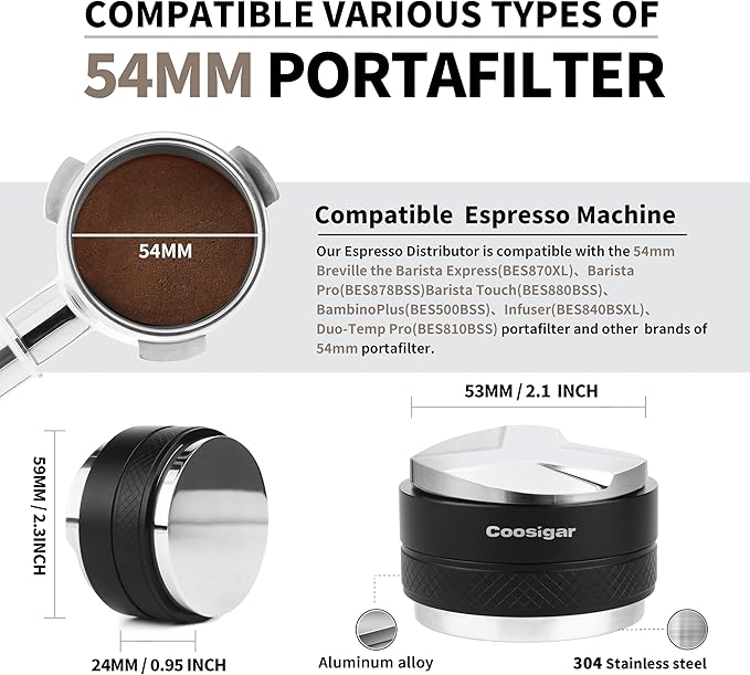 54mm Coffee Distributor and Tamper,Dual Head Coffee Leveler Fits for Breville 54mm Portafilter,Professional Espresso Hand Tamper.