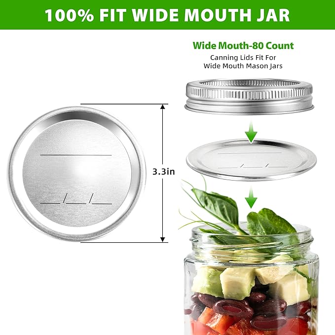 80PCS Canning Lids For Mason Wide Mouth, Jars Lids Mason Jars For Canning Food Fruits DIY Jam (86mm, 80Lids for Wide Mouth Jar)
