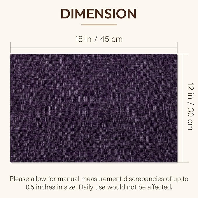 Blue Forest Placemats Set of 8, Dual-Layered Thickened Faux Linen Cloth Place Mats Heat Resistant Machine Washable Wrinkle Free Table Mats Indoor/Outdoor (Purple)