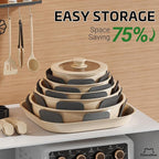 26 Pcs Pots and Pans Set Non Stick, Ceramic Cookware Set Non Toxic with Detachable Handles, Healthy Induction Cookware Oven Safe RV Kitchen Set, PFAS PFOA & PTFE Free, Taupe