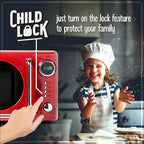 Nostalgia Retro Compact Countertop Microwave Oven - 0.7 Cu. Ft. - 700-Watts with LED Digital Display - Child Lock - Easy Clean Interior - Red