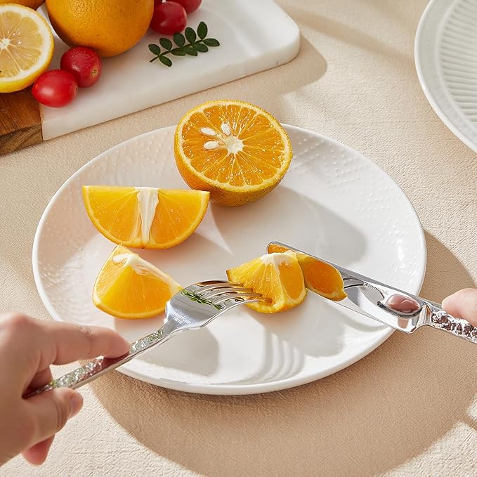 KINGSTONE 60 Pcs Hammered Silverware Set for 12, 18/10 Stainless Steel Heavy Duty Flatware Set, Tableware Cutlery Utensil Sets for Home Restaurant Dishwasher Safe