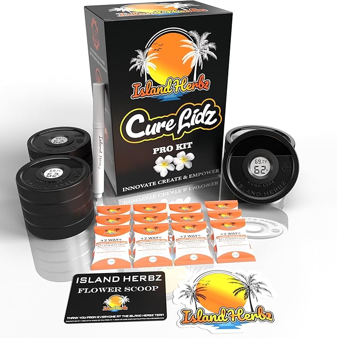 Pro Cure Kit Fits All Wide Mouth Mason Jars: 12 Airtight Digital Lids, 12-8 Gram Organic 2 Way Humidity Controllers 1 Scoop Card 1 White Erase Marker 1 Slap-On (12-Pack)