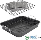 Kitcom Nonstick Roasting Pan with Rack, 16 Inch x 11.5 Inch Rectangular Roaster Set for Roasting Turkey, Chicken, Meat and Veggies, Gray