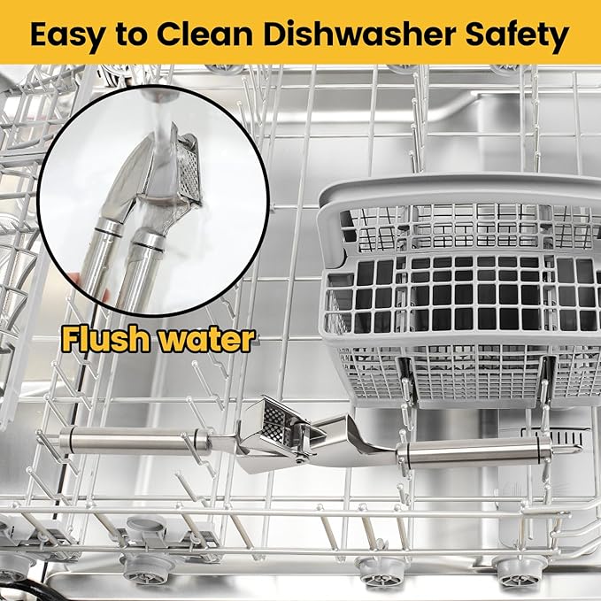 Garlic Press Mincer, 304 Stainless Steel Garlic Press with Garlic Peeler Tube, Heavy Duty Metal Ginger Press, Silver