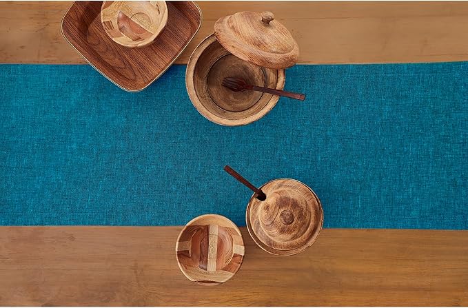 Solino Home Linen Table Runner 72 Inches Long - Athena, 100% Pure Linen Chambray Teal Dining Table Runner 14 x 72 Inch for Fall, Autumn - Handcrafted and Machine Washable