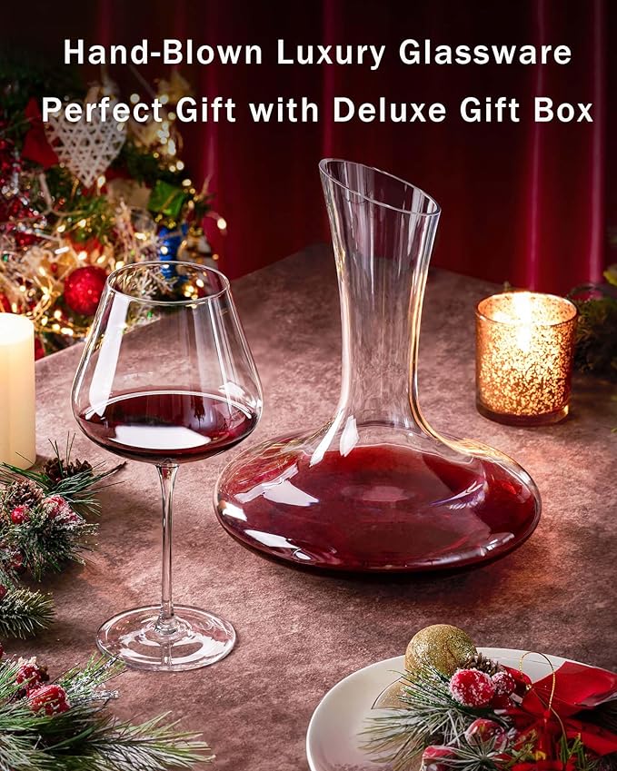 JBHO Hand Blown Italian Style Crystal Burgundy Wine Glasses - Lead-Free Premium Crystal Clear Glass - Set of 2-21 Ounce - Gift-Box for any Occasion