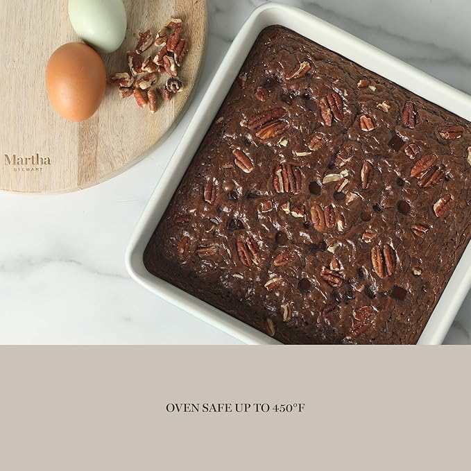 Martha Stewart Gallen 10 Piece Baking Pans Ceramic PFA Free Non Toxic Non Stick Bakeware Set - Linen White