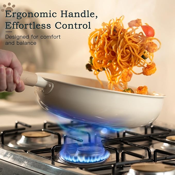 Astercook 18 Pcs Pots and Pans Set Non Stick Dog Paw Series Ceramic Induction Kitchen Cookware Sets Healthy Kitchen Cooking Set with Frying Pans Set NON TOXIC（PFAS PTFE PFOA PFOS Free）