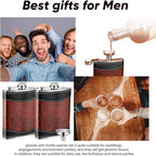 Rtteri 6 Set 8 oz Leather Hip Flasks for Liquor for Men Leak Proof Stainless Steel Drinking Flasks with Funnel Soft Wrap Whiskey Vessels for Wedding Bridesmaid Christmas Gifts (Brown)