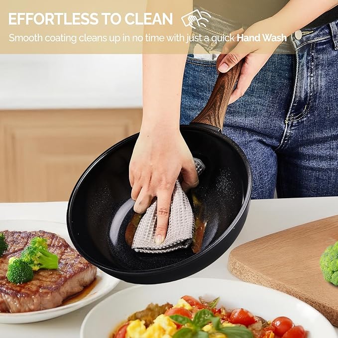 ROVSUN 20 Pcs Nonstick Pots and Pans Set, Cast Aluminum Kitchen Cookware Set, RV Kitchen Cooking Set and Utensils, PFAS PFOA & PFOS Free, Black, Skillet, Saute Pan, Soup Pot