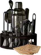 Mixology & Craft Bartender Kit – 15-Piece Cocktail Shaker Set with Bar Tools, Premium Stainless Steel Drink Mixer Accessories for Home Bar, Includes Bamboo Stand, Plus Exclusive Recipe Cards (Black)