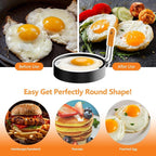 6 Pcs Professional Egg Ring Set, Non-stick Griddle Omelette Ring, Pancake Molds with Oil Brush,Stainless Fried Egg Molds with Orange Anti-scald Silicone Handle