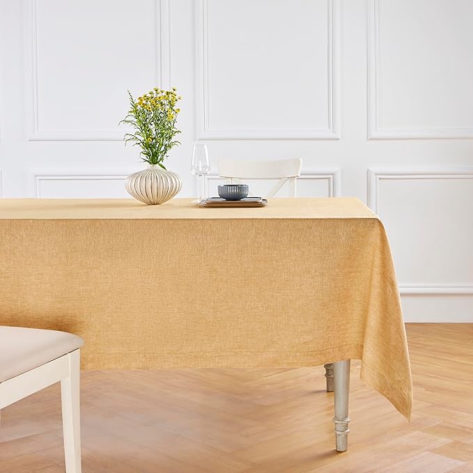 Solino Home Linen Cloth Tablecloth 52 x 52 Inch - 100% Pure Linen Golden Nugget Square Tablecloth - Athena, Machine Washable Table Throw for Summer, Fall, Autumn