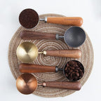 Easyworkz Retro Stainless Steel Coffee Spoon With Black Walnut Handle,10g - Measuring Spoon (Brushed gold)