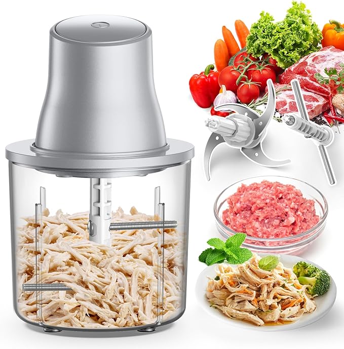 Food Processors, Electric Chicken Shredder & Meat Grinder Meat Shredder Tool Twist with 250W Copper Motor, 1.5L Bowl & Bi-Level Blades Anti-Slip Base for Meat/Fruits/Vegetable/Pet Food