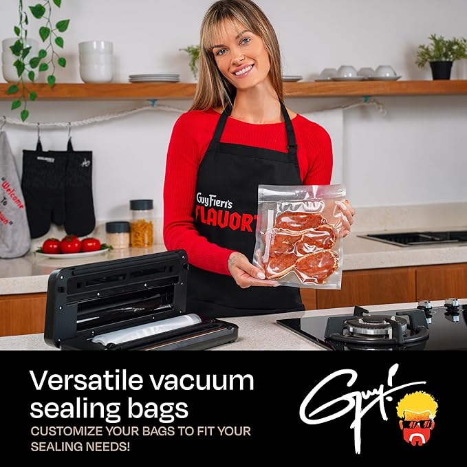 Guy Fieri's Flavortown 8" x 10" Vacuum Seal Quart Bag - 44-Count BPA-Free Food Storage Bags, Freezer Safe, Locks in Flavor & Freshness, Durable Kitchen Bags for Meal Prep & Preservation