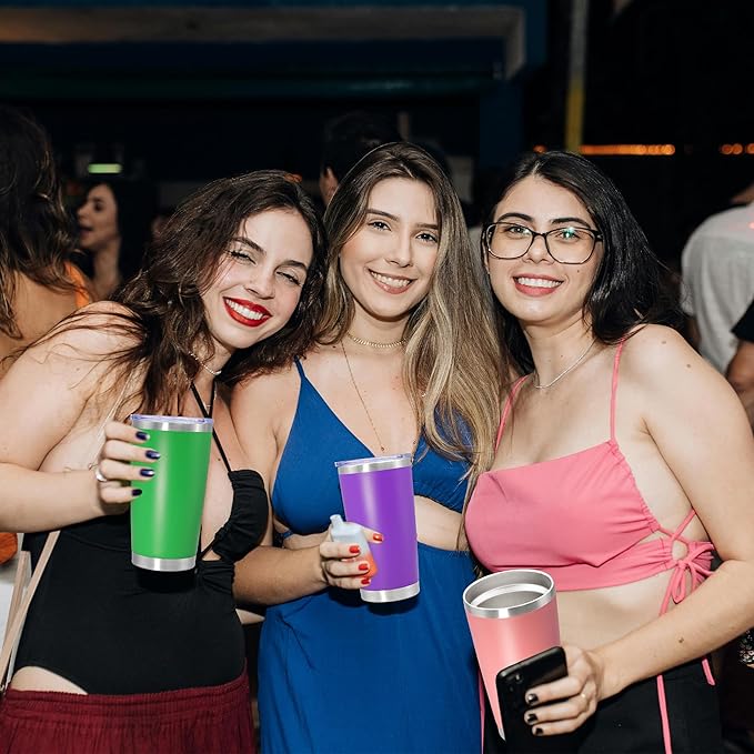 20 oz Tumbler Coffee Tavel Tumblers Bulk with Lid Stainless Steel Double Wall Vacuum Insulated Mug Powder Coated Cups fit Car Cupholder for Hot and Cold - Pink, 4Pack