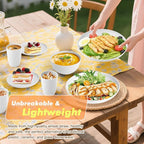 Homienly KItchen Wheat Straw Dinnerware Set, Alternative to Plastic Plates and Bowls Sets, Unbreakable Lightweight Dishes Set for 8 - Plate Set, Soup Bowls, Drinking Glasses for KItchen, Party - White