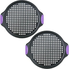 Amazing Abby - Chef Stacy - 2-Pack 13-Inch Non-Stick Pizza Pan with Holes, Perforated Pizza Crisper with Heat-Resistant Silicone Handle Grips, Oven-Safe Bakeware, Carbon Steel Baking Pan for Oven
