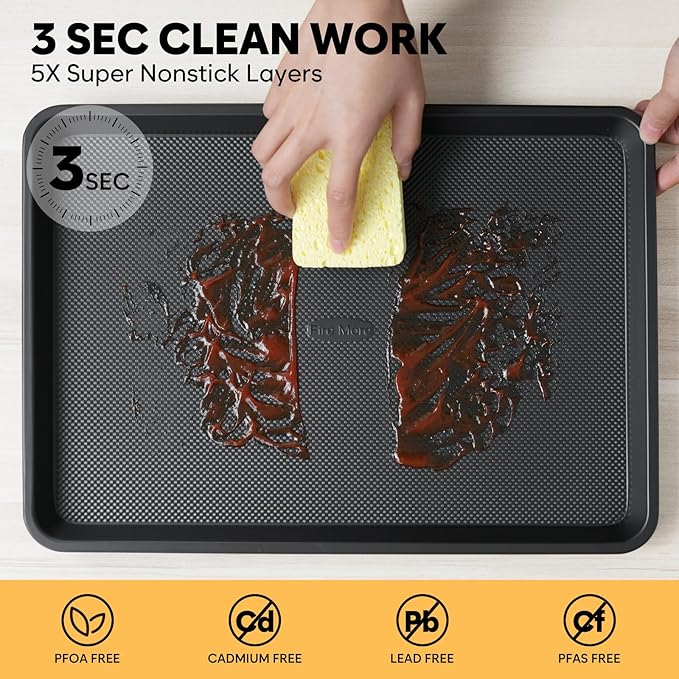 2 Pack Cookie Sheets for Baking, Ceramic Baking Sheet Jelly Roll Pans Set, Thicker Carbon Steel Baking Sheets Non Stick, 15.3 x 11.3 Inch Baking Trays for Oven