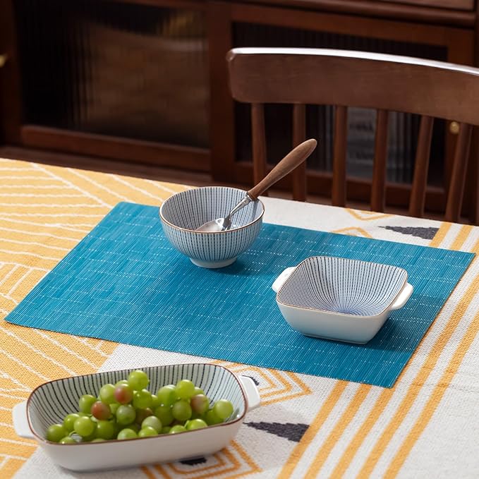 LEXMORE PVC Woven Placemats 8 PCS Wipeable Indoor/Outdoor Table Mats Washable Vinyl Place Mats for Dining Table, Set of 8-Teal Blue