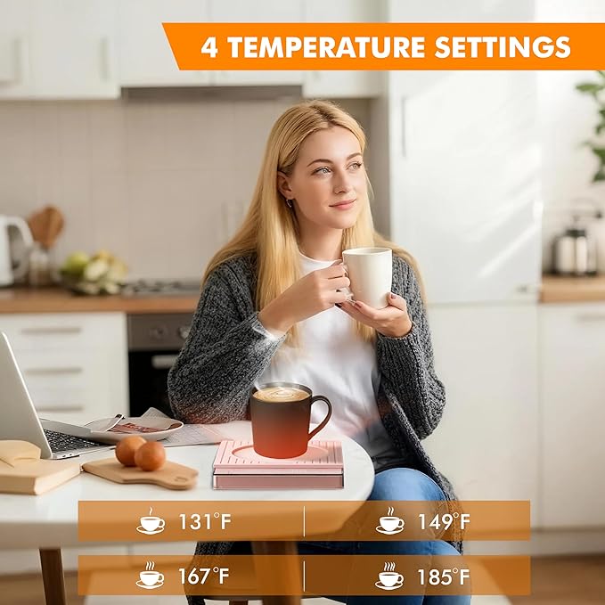2026 New Smart Coffee Mug Warmer for Desk, Electric Cup Warmer with Auto Shut Off & Timer, 4 Temp Settings, Fast Heating Plate for Coffee, Tea, Candle Warmer, Smart Gift for Office & Home Use(Pink)