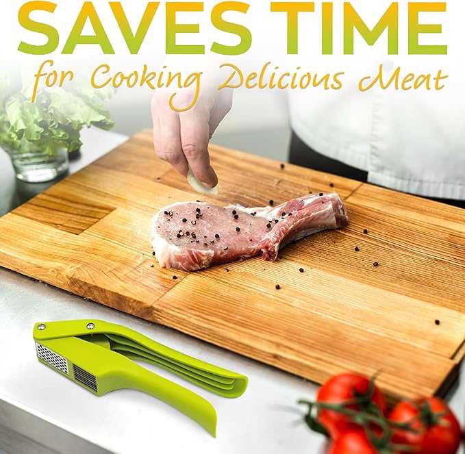 2 in 1 Garlic Slicer and Mincer - Multipurpose Garlic Press and Slicer, Stainless Steel and Durable Plastic, 7.6 x 1.7 x 2.5" Convenient Size, Easy to Use and Clean, Good for Home & Commercial Use