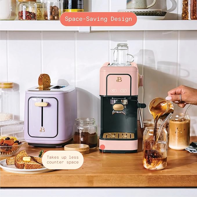 Beautiful 20-Bar Slim Espresso Machine | Single & Double Shot Programmable Brewing, Compact 4.7-in Width, Stainless Cup Warmer, Auto Shut-Off, 50 oz Tank (Rose)