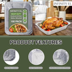 INFINITY EL Disposable Aluminum Foil Pan 100 Pack | Half Size 12.5" x 10" x 2.5" Deep Disposable Baking Pan | Heavy Duty Aluminum Foil Pan for Roasting Turkey, Lasagna, Thanksgiving, Christmas & Party