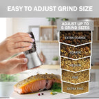 Home EC Original Stainless Steel Sea Salt and Pepper Grinder Set of 4 - Adjustable Ceramic - Glass Salt and Pepper Shakers Mills - Modern Kitchen Spice Mill W/Funnel & EBook