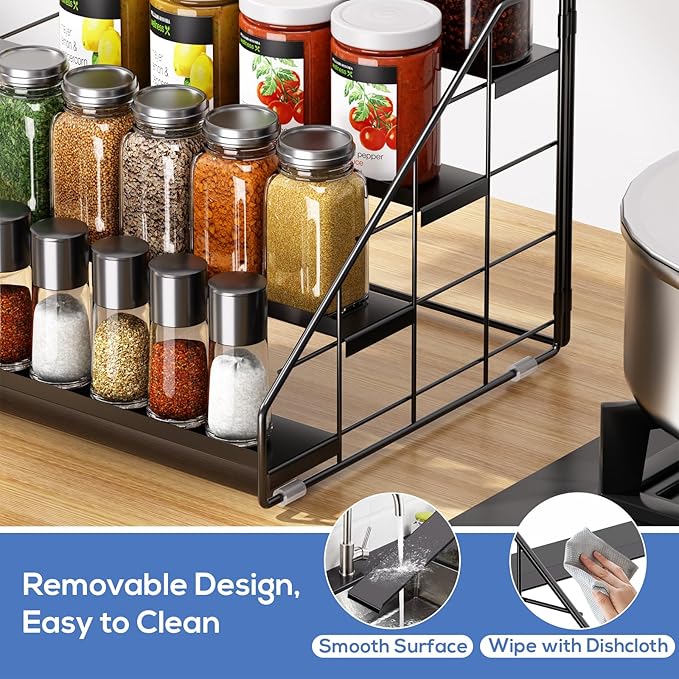 Spice Rack Organizer for Cabinet, 4 Tiered Spice Rack Organizer, Tiered Adjustable Spice Shelf for Kitchen Countertop Pantry Organization (Bright Black)