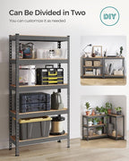 SONGMICS 5-Tier Storage Shelves, Load 2310 lb, Garage Storage, Boltless Assembly, Adjustable Shelving Unit, 11.8 x 29.5 x 59.1 Inches, for Study Shed Basement, Gray and Natural Beige UGLR300G01