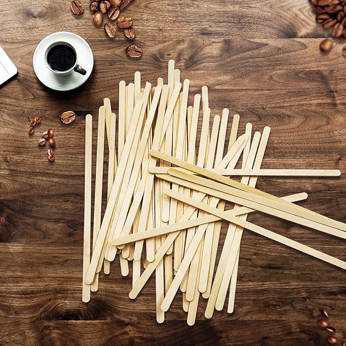500Pcs Wooden Coffee Stir Sticks,Disposable Coffee Stirrers,5.5 Inches Biodegradable Compostable Eco-Friendly Wooden Stir Sticks,Round-End Birchwood Drink Beverage Stirrers