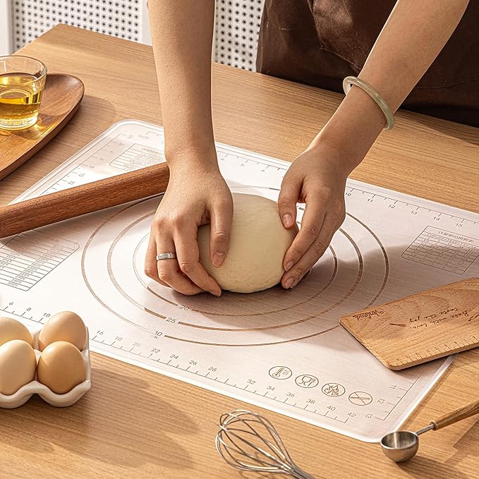 Silicone Baking Mat, Silicone Pastry Mat 19.69"×15.75" Extra Thick Non Stick Baking Mat Food Grade Silicone Dough Rolling Bake Mat with Edge Heightening - High Transparency