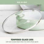 GreenPan Dover Healthy Ceramic Nonstick, 12 Piece Cookware Pots and Pans Set, PFAS-Free, Dishwasher Safe, Comfort Grip Handle, Pastel Green