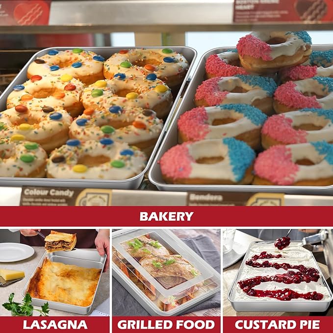 Leonyo Lasagna Pan with Lid, 10.5 x 8 x 2 Inch Rectangular Cake Pan with Lid, Stainless Steel Baking Sheet Brownies Casseroles Deep Tray for Toaster Oven, Focaccia, Fish, Chicken