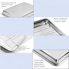 Roasting Pan Heavy Duty Stainless steel Turkey Pans for Oven,Toaster Oven Tray Pans with cooling rack,Hotel Pan, Barbeque Grill Pan,Deep Edge,Mirror treatment, Dishwasher Safe (12.4"x8.5"x2.8")