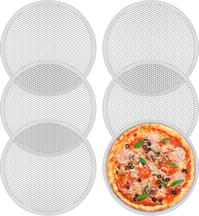 6 Pcs Pizza Tray 12 inch Pizza Screen Non Stick Pizza Oven Tray Temperature Resistant Pizza Mesh Baking Tray Reusable Pizza Mesh Pan for Baking Oven Home Restaurant