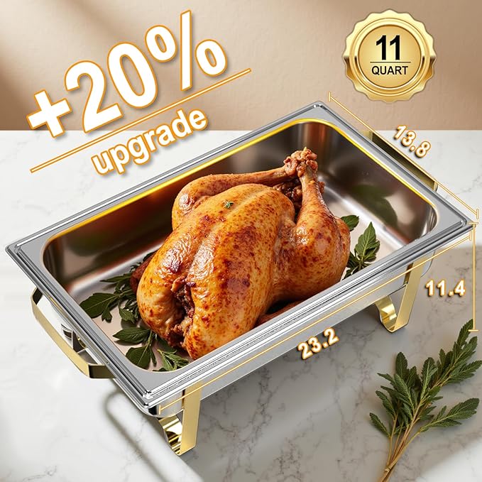 Chafing Dishes for Buffet 4 Pack, 11QT [Large Size and Sturdy] Stainless Steel Food Warmers for Parties Buffet [Elegant Gold and Silver Colors] Catering Supplies Buffet Display