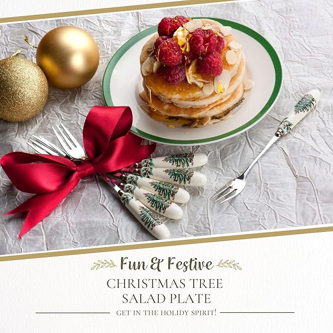 Spode 7.25" Salad Plate - Christmas Tree Design | Stoneware - Dishwasher, Microwave, Freezer Safe | Holiday Dinnerware Décor - Gifting Ideas, Gathering Serveware - Round Serving Dish