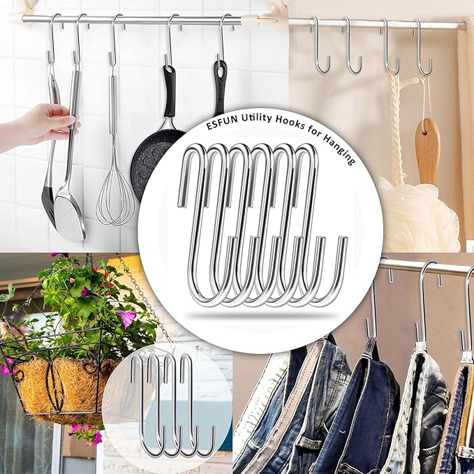 30 Pack Heavy Duty S Hooks Pan Pot Holder Rack Hooks Hanging Hangers S Shaped Hooks for Kitchenware Pots Utensils Clothes Bags Towels Plants