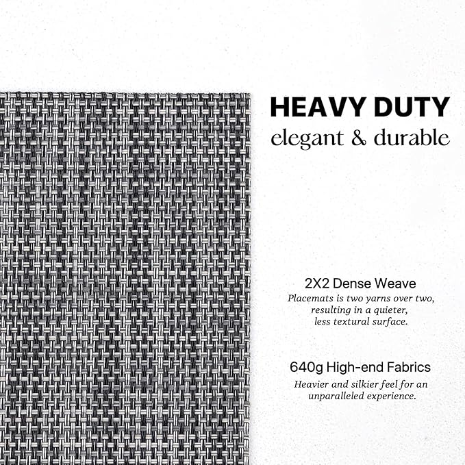 LEXMORE PVC Woven Placemats 6 PCS Wipeable Indoor/Outdoor Table Mats Washable Vinyl Place Mats for Dining Table, Set of 6-Dark Gray