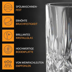 Nachtmann Highland Collection Crystal 6” Long Drink Glasses, Set of 4, With Different Glass Patterns, For Cocktails or Non- Alcoholic Beverages,445 ml, Dishwasher Safe