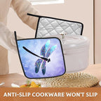 2PCS Dragonfly Pot Holder with Loop,Fantasy Dragonfly Heat Resistant Oven Pads, Hot Pat for Kitchen Cooking Baking Food