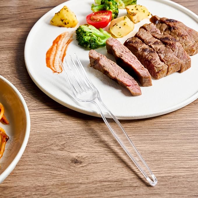 JOLLY CHEF [300 Count] Clear Plastic Forks,Heavy Duty Disposable Forks Plastic Utensils Perfect for Home, School, Party, Restaurant or Daily use