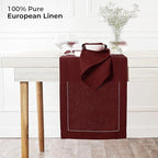 D'Moksha Homes Linen Dark Red Table Runner 90 Inches Long - Classic Hemstitch 100% Pure Linen Dining Table Runner 14 x 90 Inch for Summer, Fall and Halloween