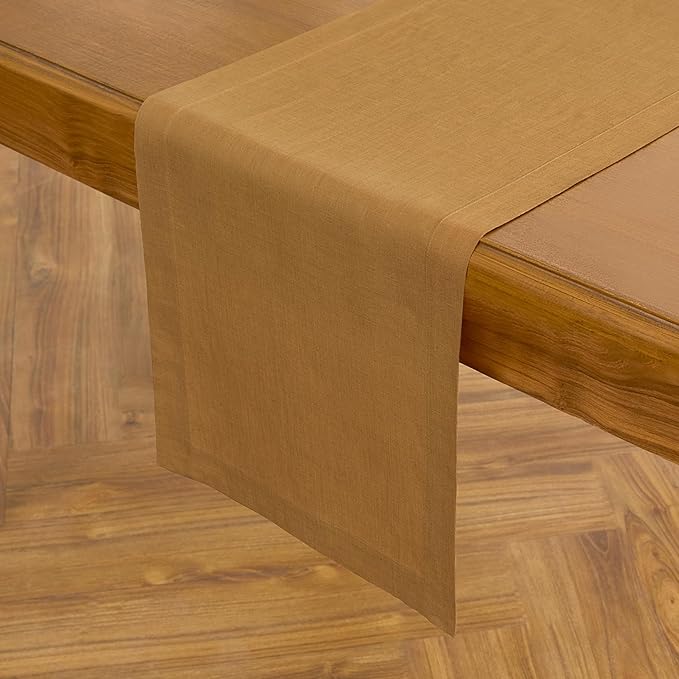 Solino Home Linen Table Runner 60 Inches - 100% Pure Linen Caramel Table Runner 14 x 60 Inch Ideal for Dresser and Coffee Tables - Summer, Fall, Autumn - Fete