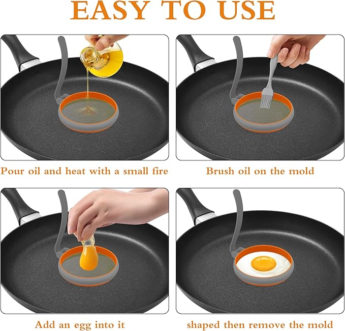 GOYLSER Silicone Egg Rings Set of 4, Silicone Egg Shaper for Pancake Patties & English Muffin, Grey Crumpet Rings Mold, Round Omelette Rings Patty Egg Circles