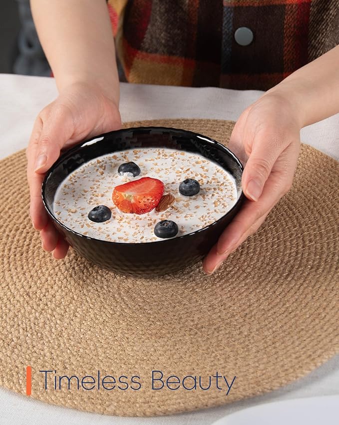 20 OZ Max Black Opal Glass Cereal Bowl Set of 6, Thin Light & Durable 6 inch Dishwasher & Microwave Safe Round Geometric Faceted Bowls for Kitchen, Salad, Soup and Rice